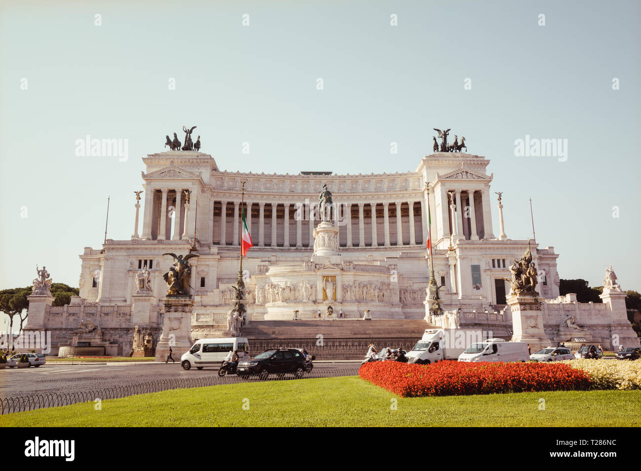 Rome, Italy - June 20, 2018: Panoramic front view of museum the Vittorio Emanuele II Monument also known as the Vittoriano or Altare della Patria at P Stock Photo