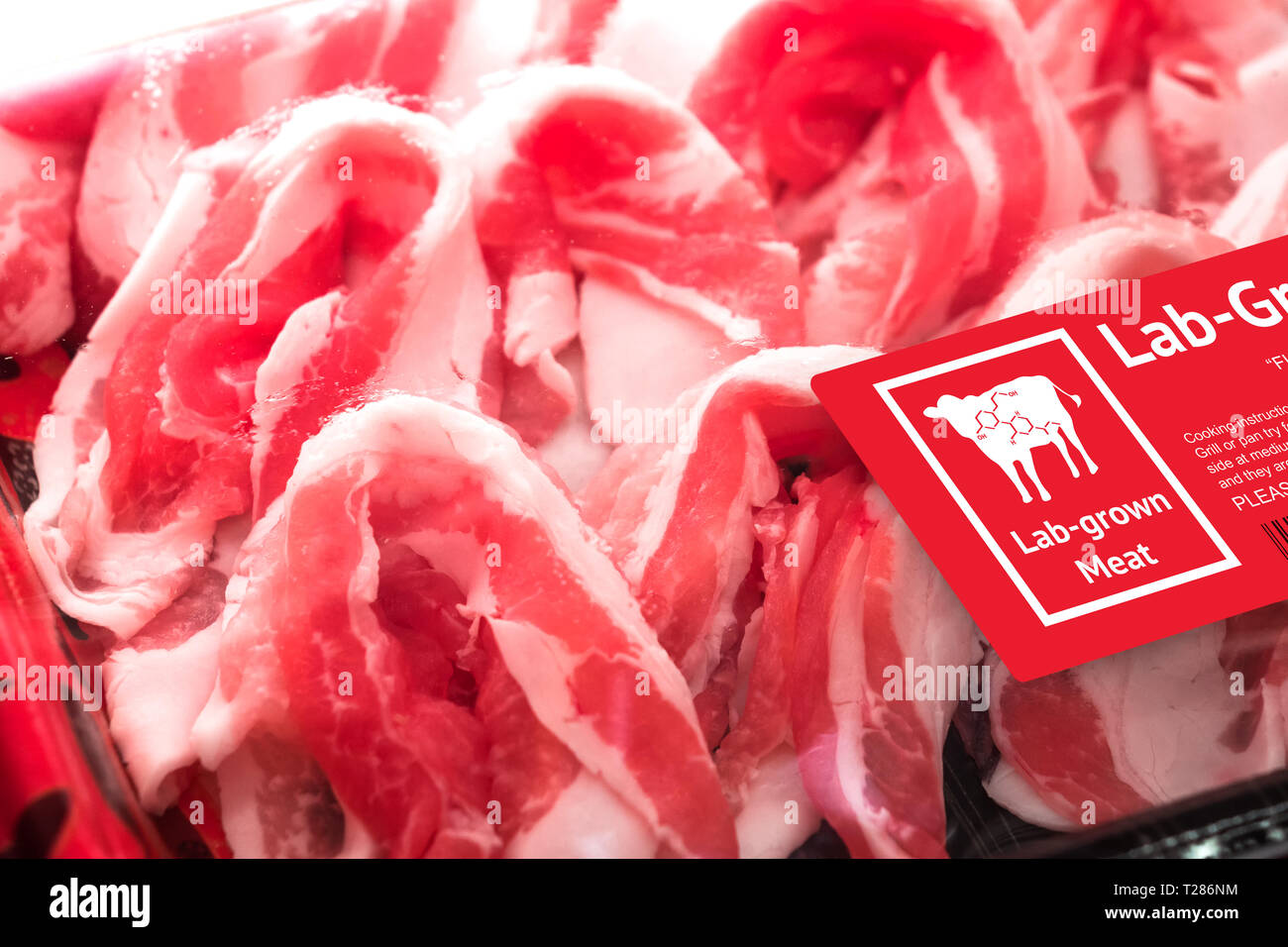 Artificial beef lab grown meat in retail supermarket emerging field of
