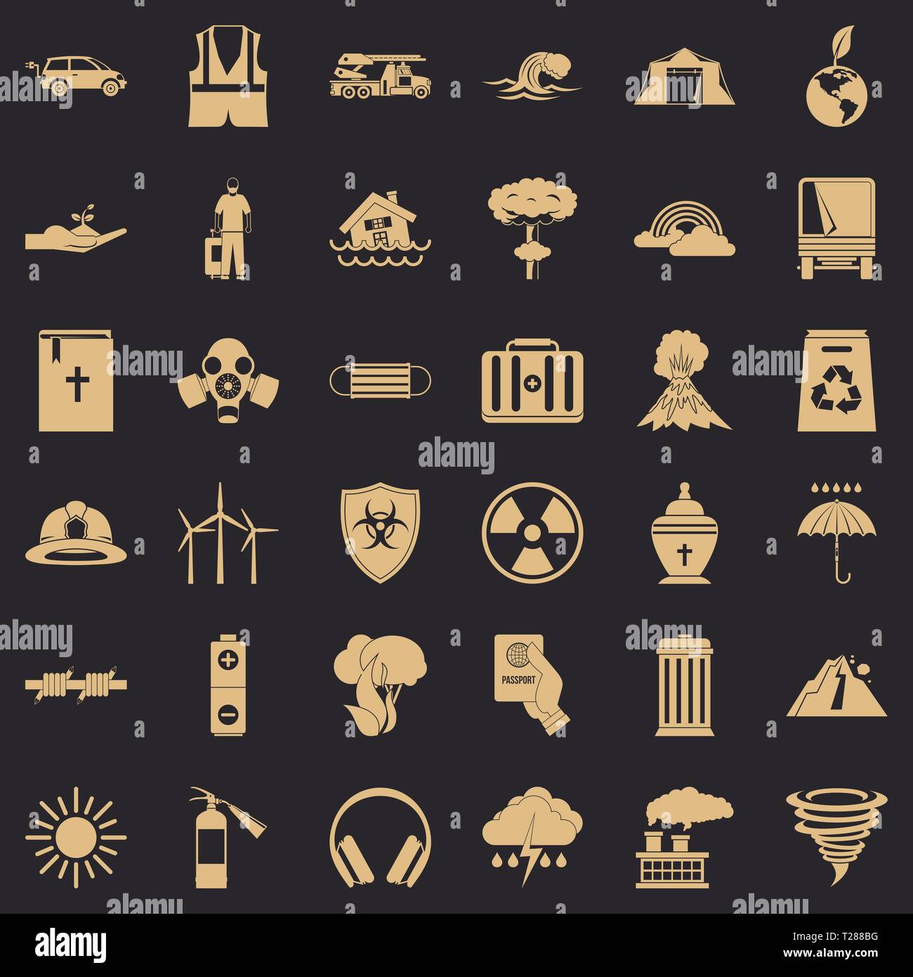 Disaster icons set, simple style Stock Vector