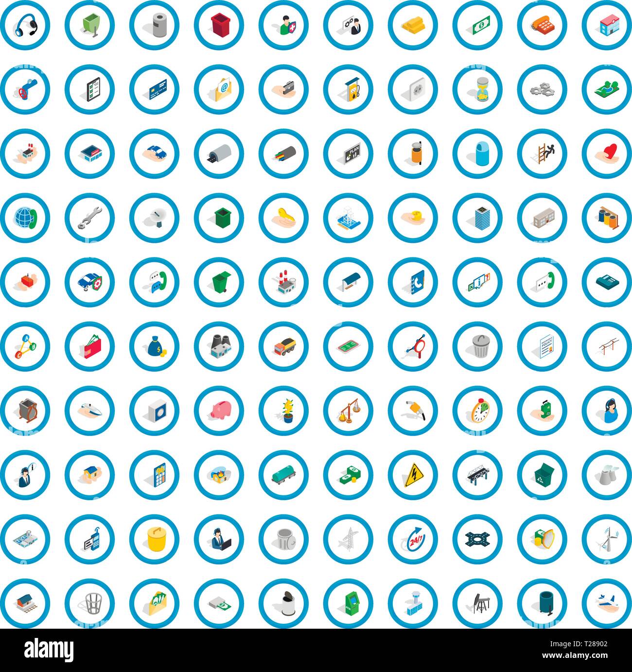 100 organization icons set, isometric 3d style Stock Vector