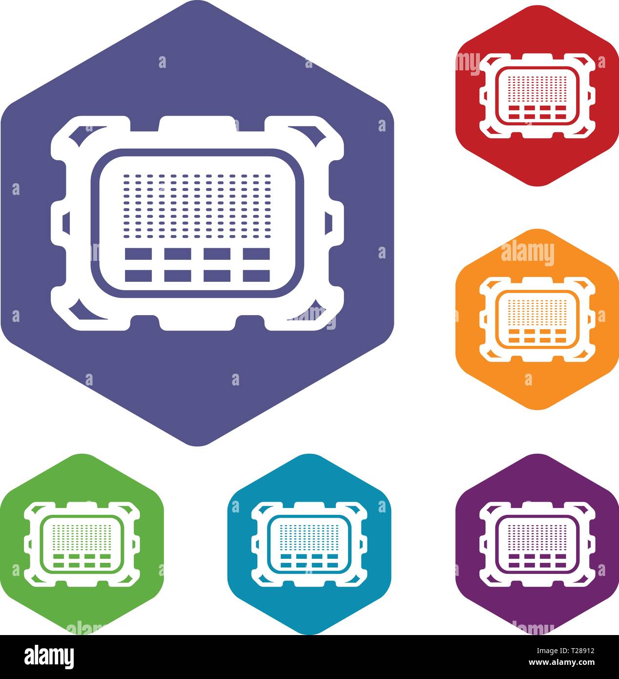 Central microchip icons vector hexahedron Stock Vector