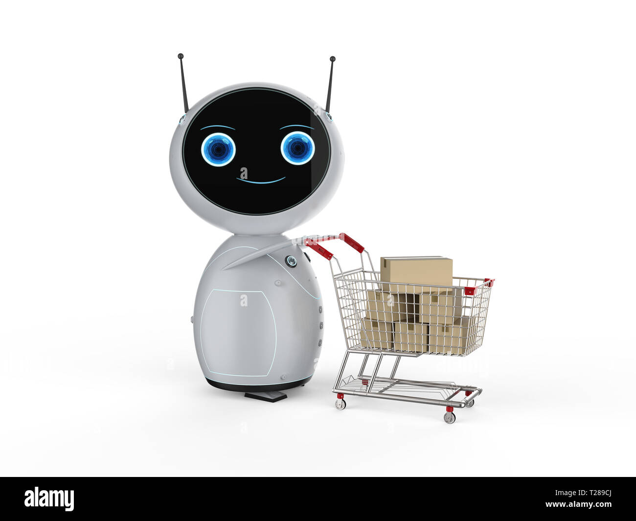 Online shopping concept with 3d rendering cute robot hold shopping cart  Stock Photo - Alamy