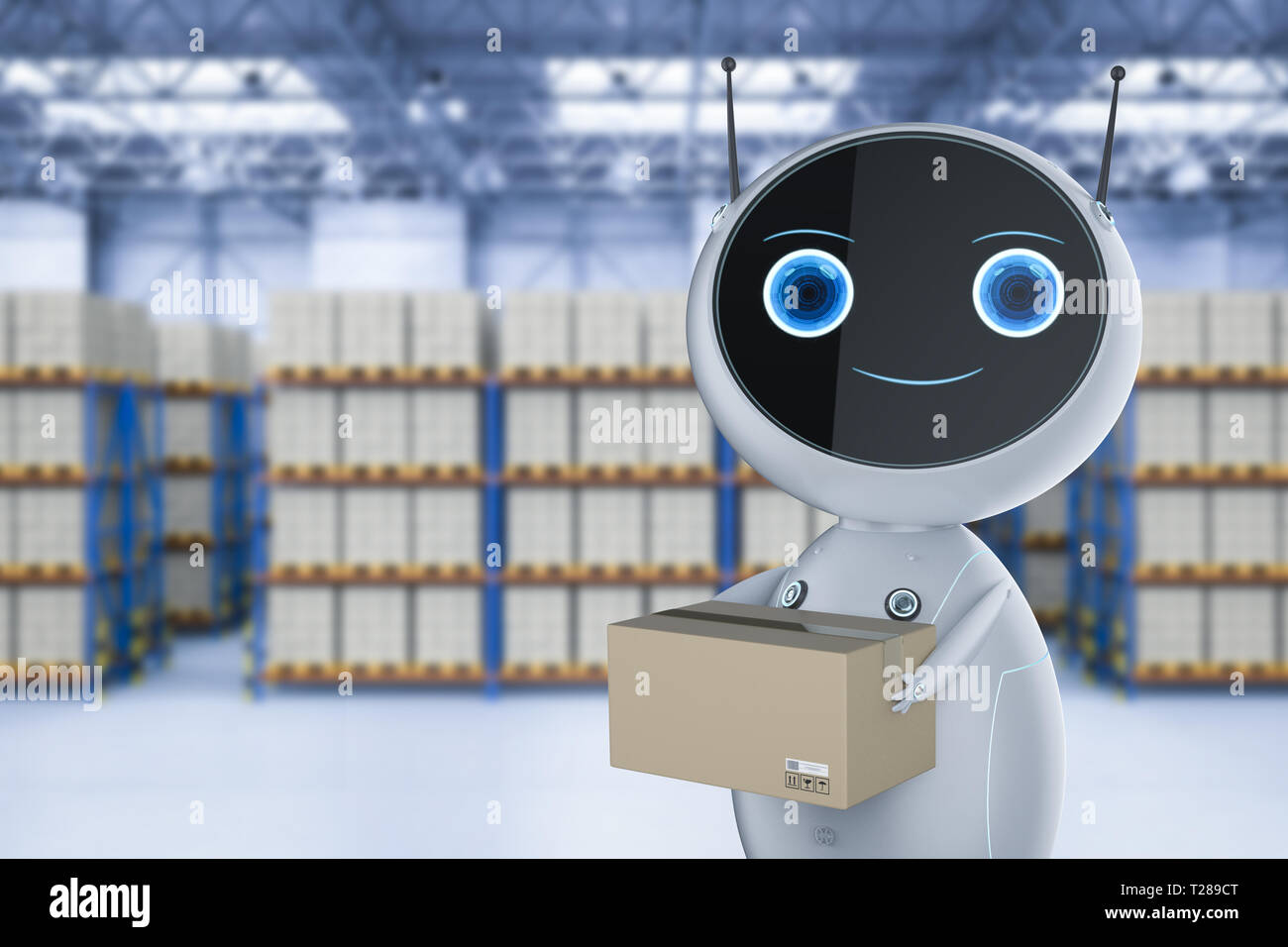 Automatic warehouse concept with 3d rendering automation robot work in ...