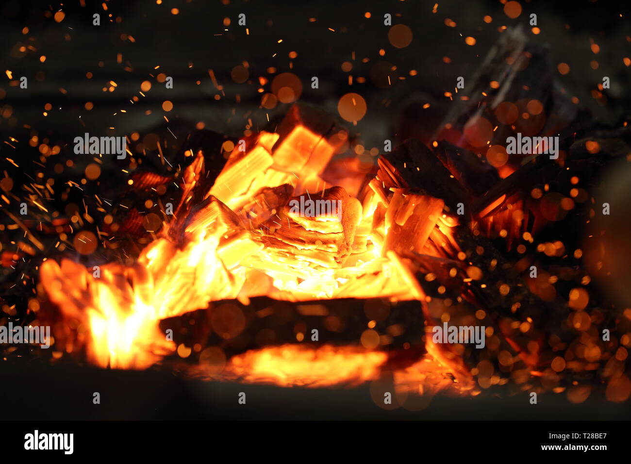 Red fire flame on black background Stock Photo - Alamy