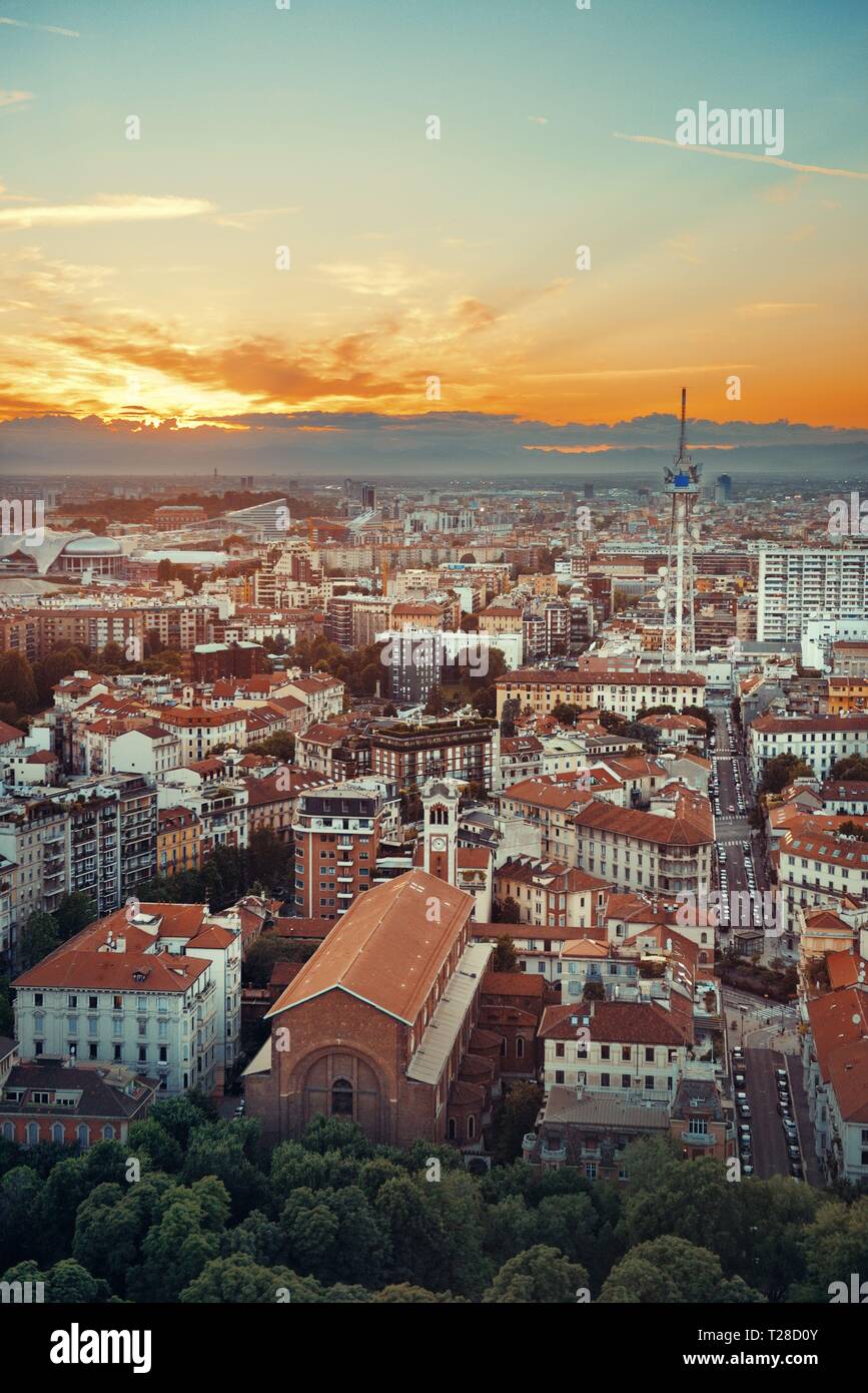 Milan city skyline viewed from above at sunset in Italy Stock Photo - Alamy