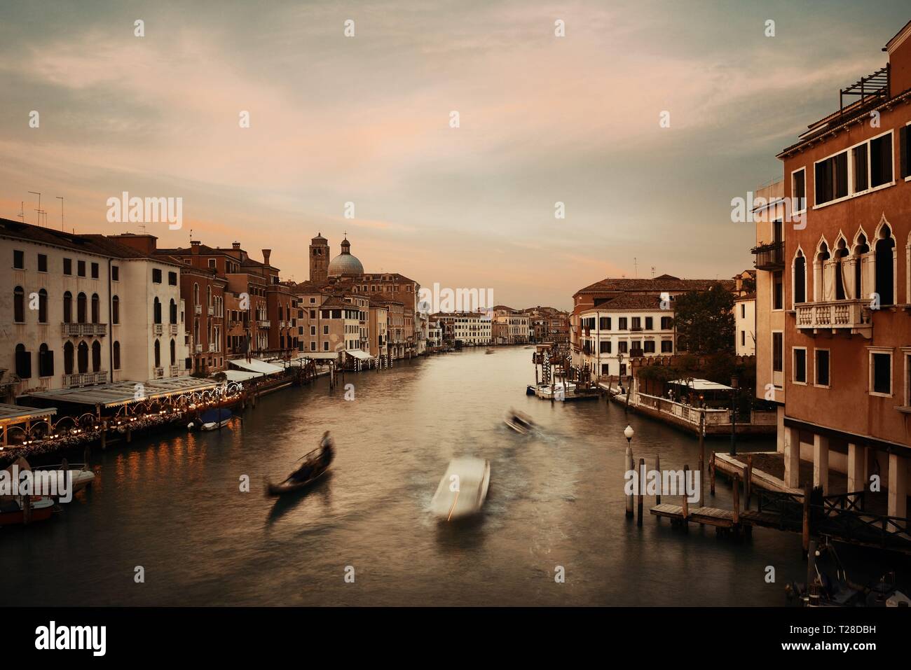 Venice grand canal sunset view with historical buildings. Italy Stock ...