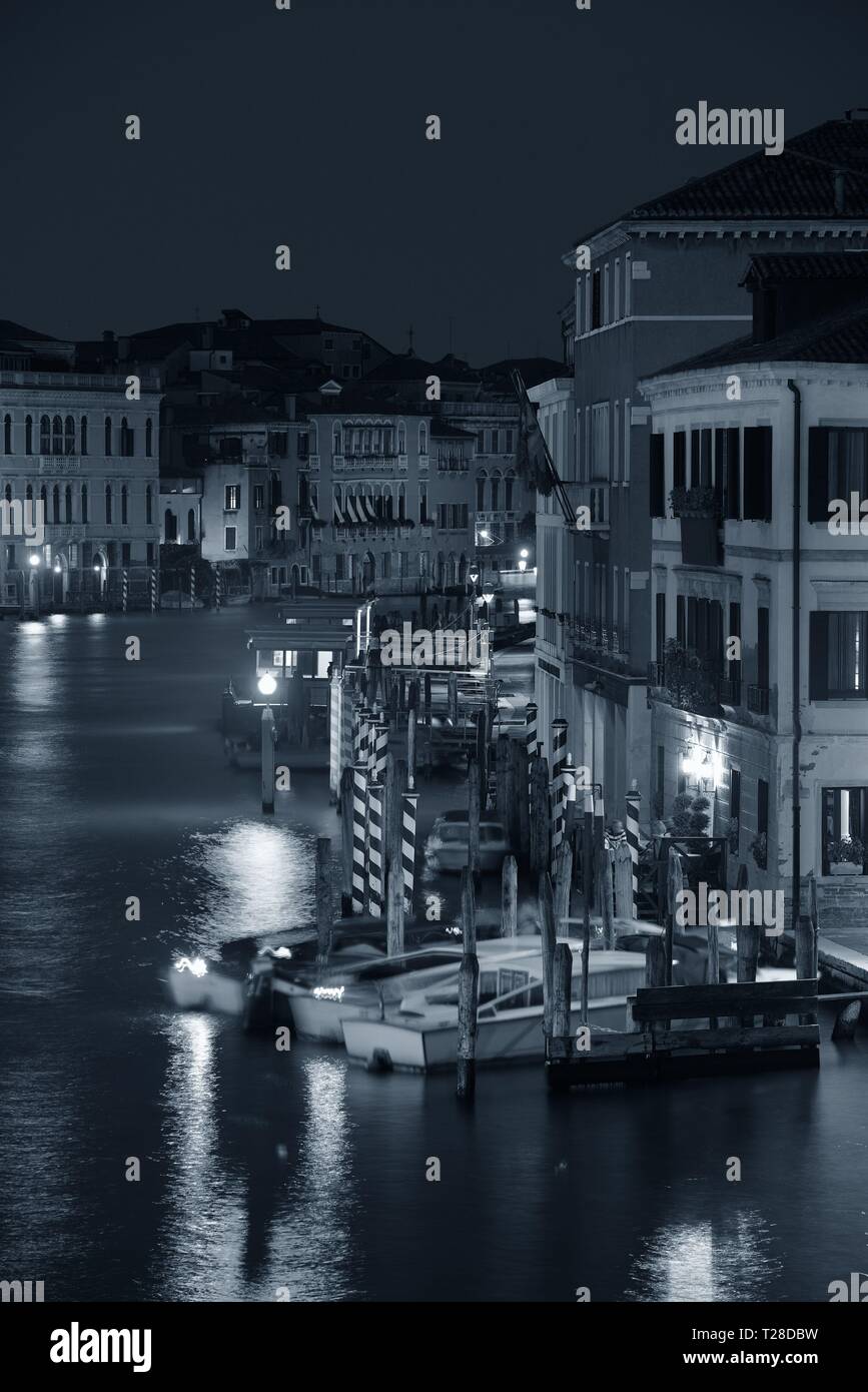 Venice canal view at night with historical buildings. Italy Stock Photo ...