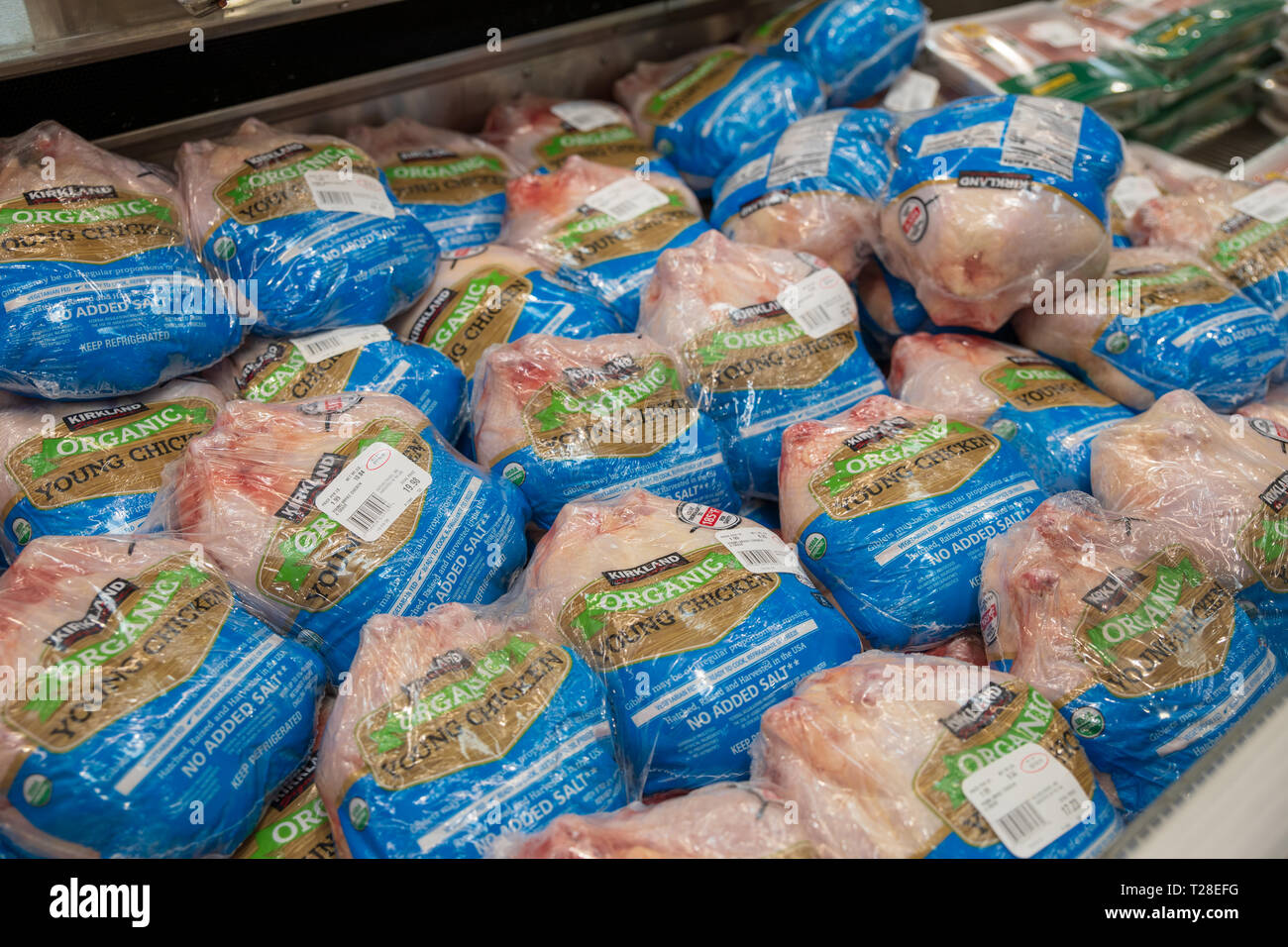Tigard, Oregon - March 17, 2019 : Packed chicken parts ready for purchase, in the meat aisle at Costco Stock Photo