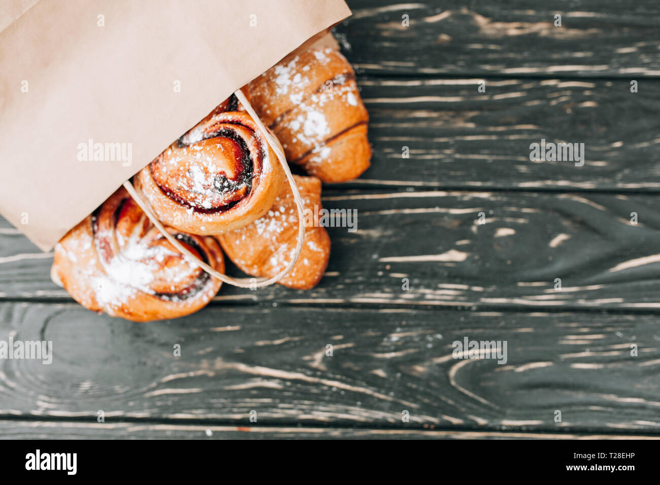 Mock up. Healthy tasty breakfast. Top view, copy space. Bakery on the ...