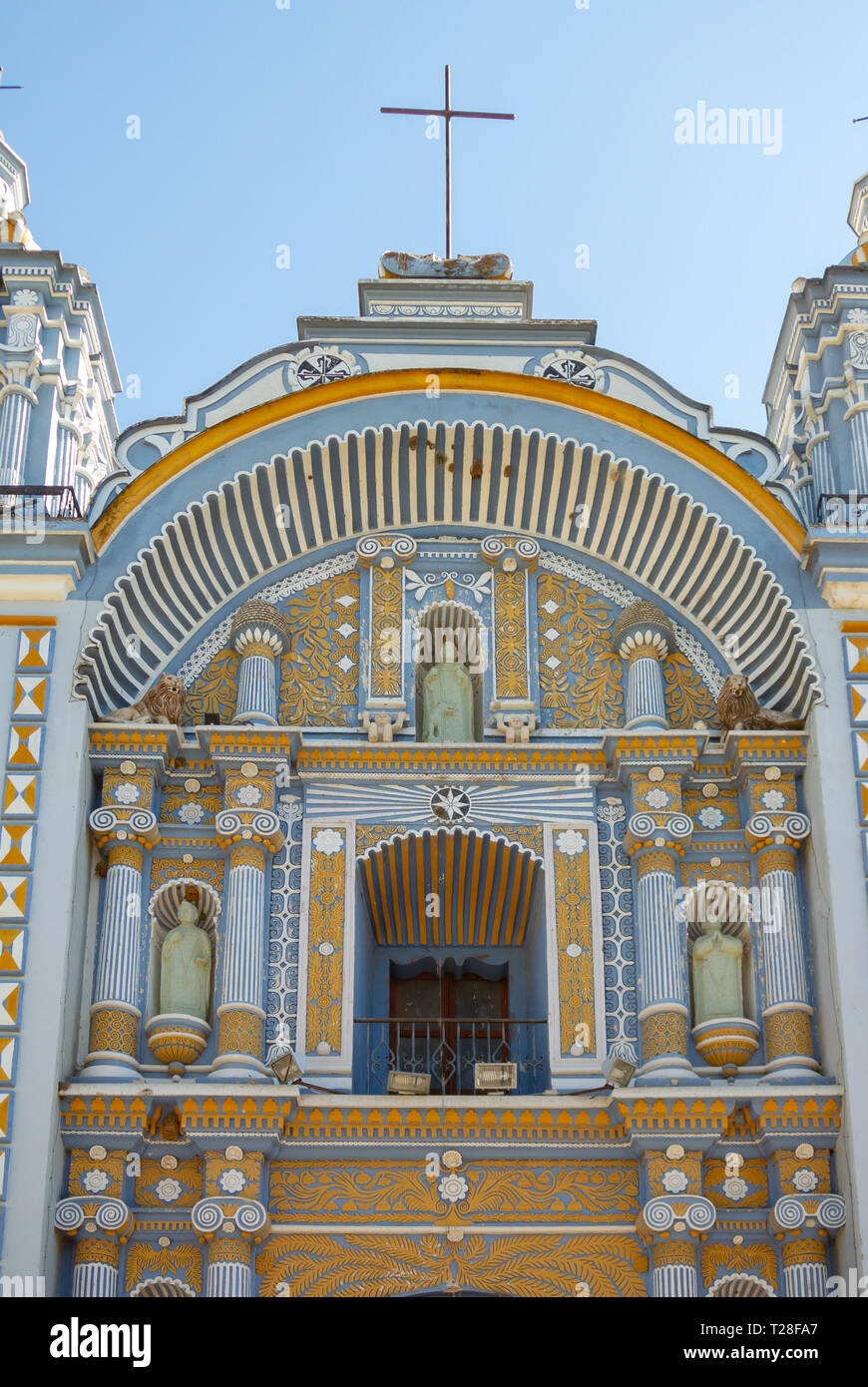 A facade of the Temple of Santo Domingo de Guzmán, Ocotlan de Morelos, Oaxaca, Mexico Stock Photo