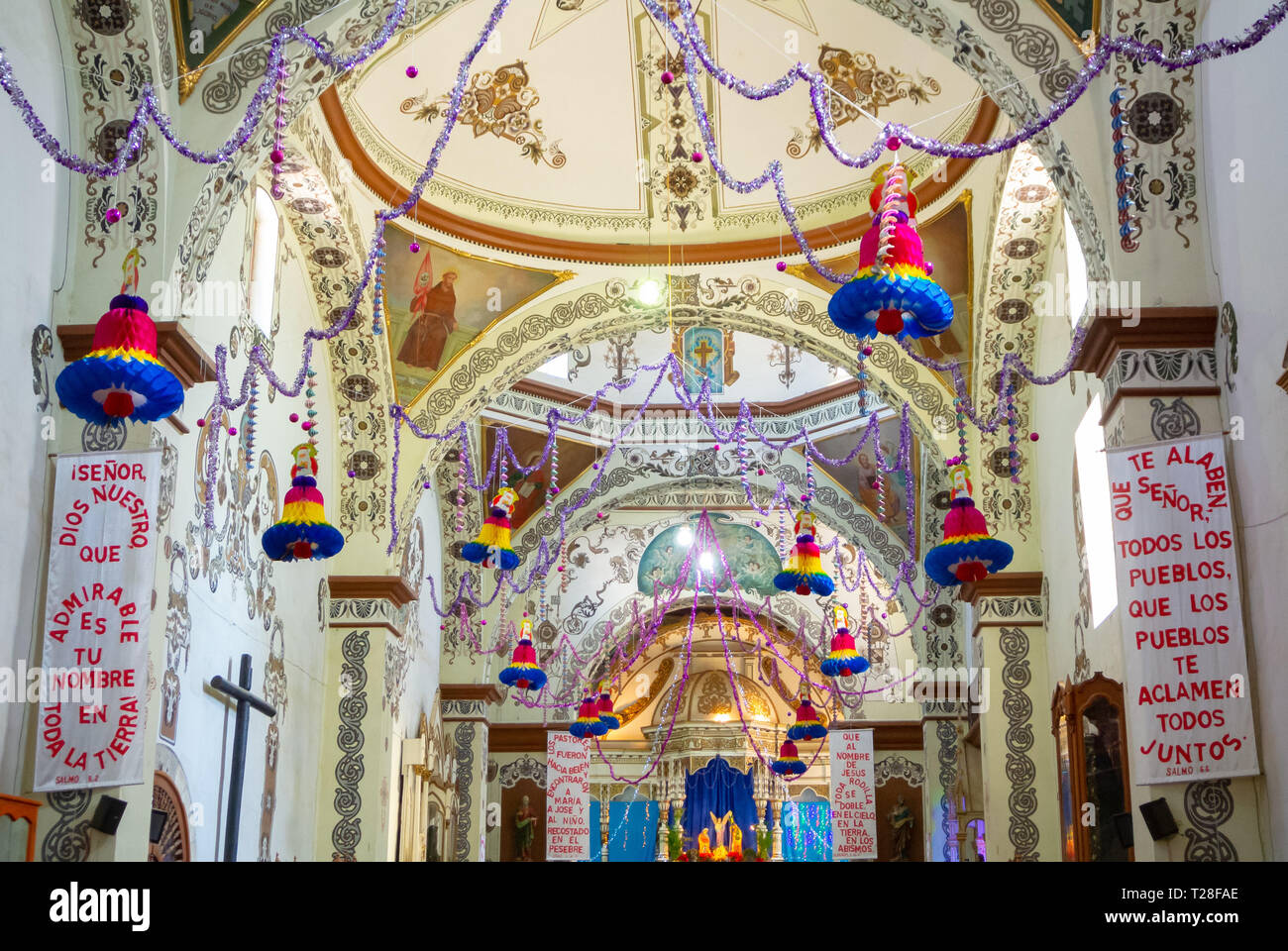 A facade of the Temple of Santo Domingo de Guzmán, Ocotlan de Morelos, Oaxaca, Mexico Stock