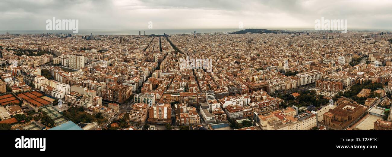 Barcelona skyline aerial view with buildings in Spain Stock Photo - Alamy
