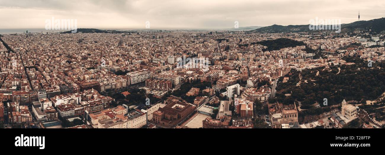 Barcelona skyline aerial view with buildings in Spain Stock Photo - Alamy