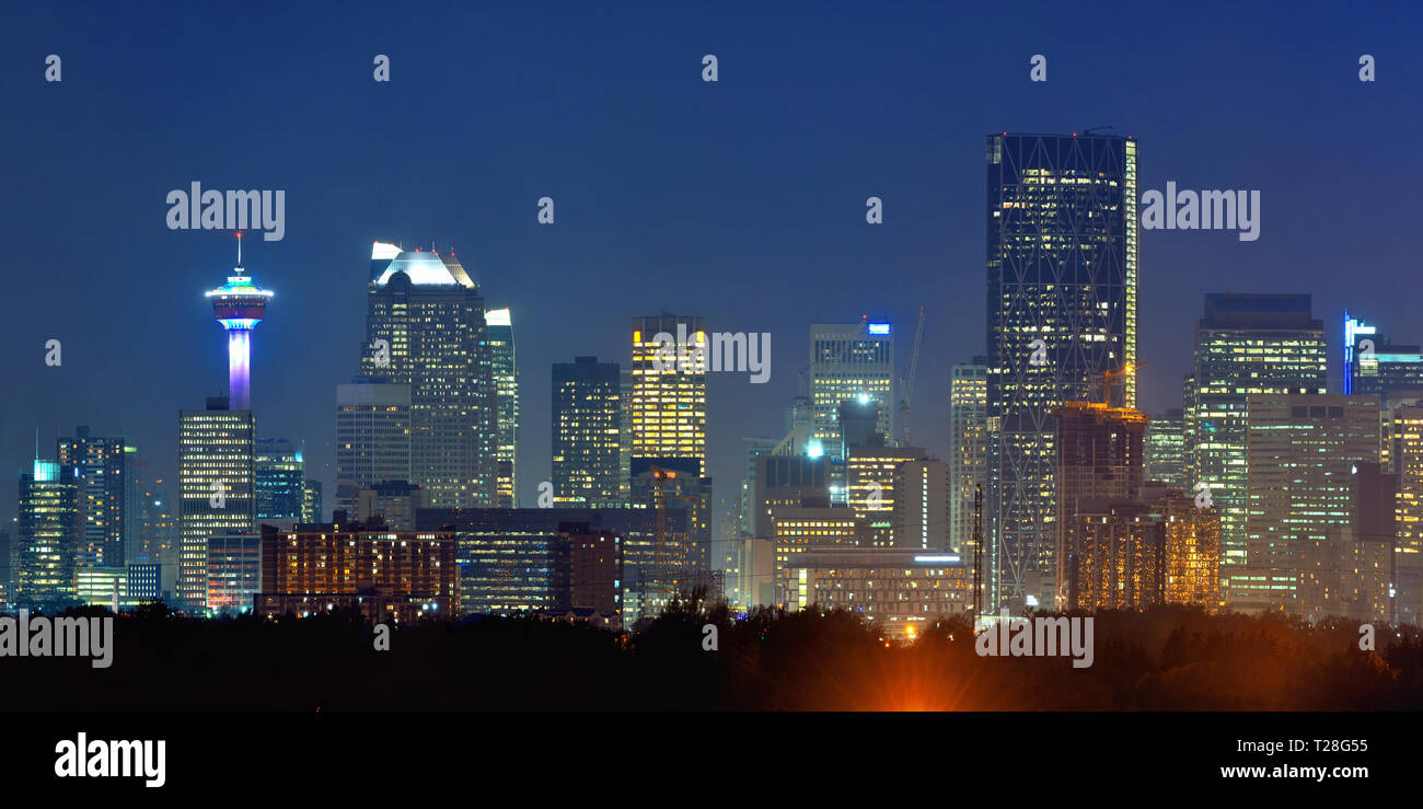 Calgary downtown panorama at night in Alberta, Canada Stock Photo - Alamy