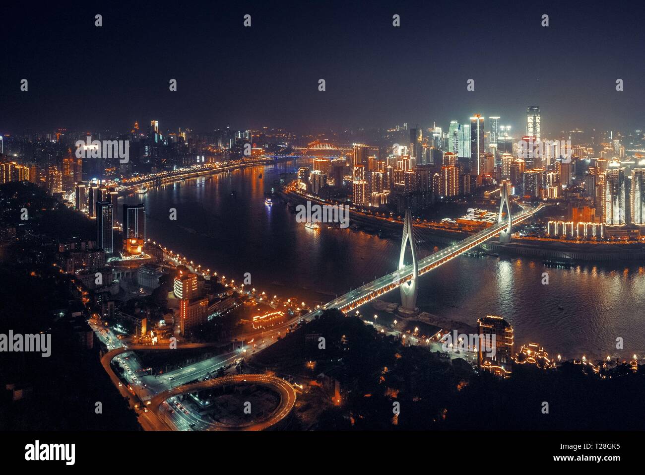 Chongqing urban architecture and city skyline at night in China Stock ...