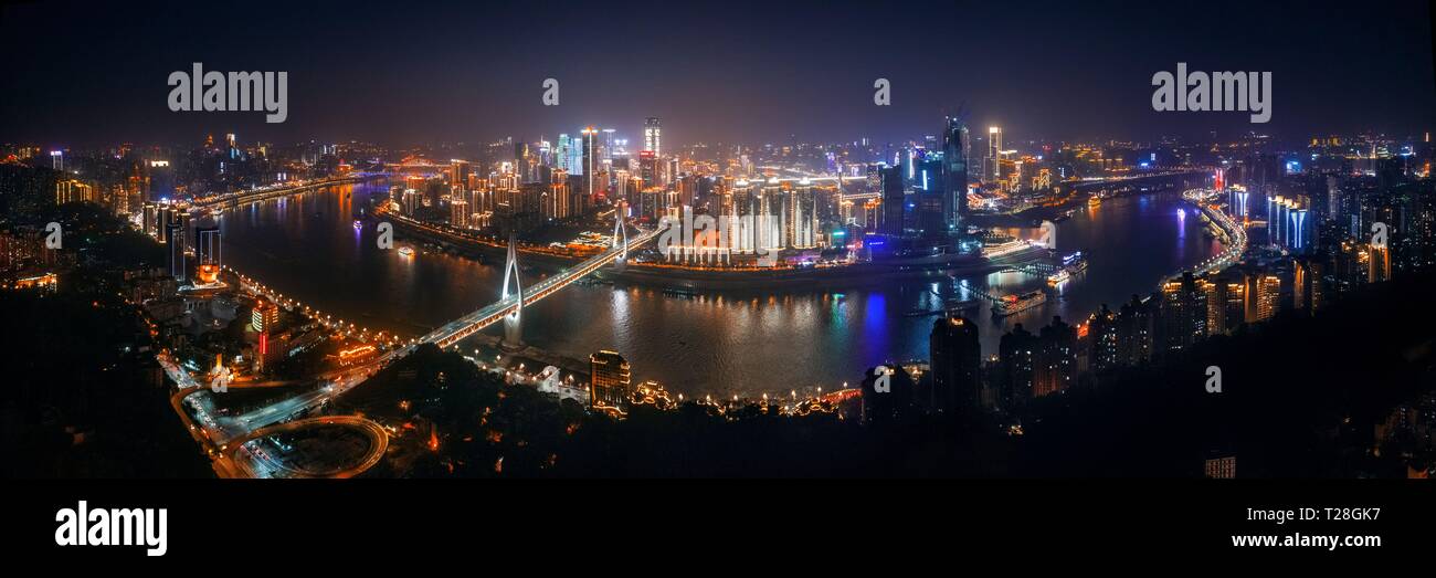Chongqing urban architecture and city skyline at night in China Stock ...