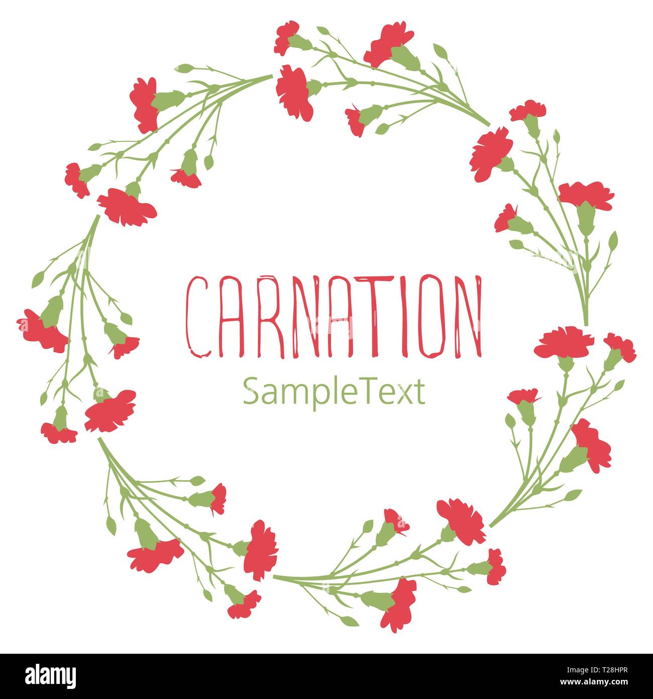 Carnations wreath circle. Text hand drawn. Isolated on white background ...