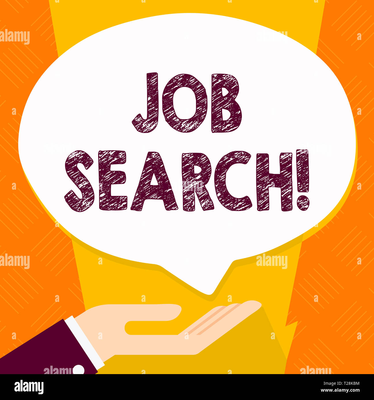 Text sign showing Job Search. Business photo text act of looking for employment due to unemployment underemployment Palm Up in Supine Position for Don Stock Photo