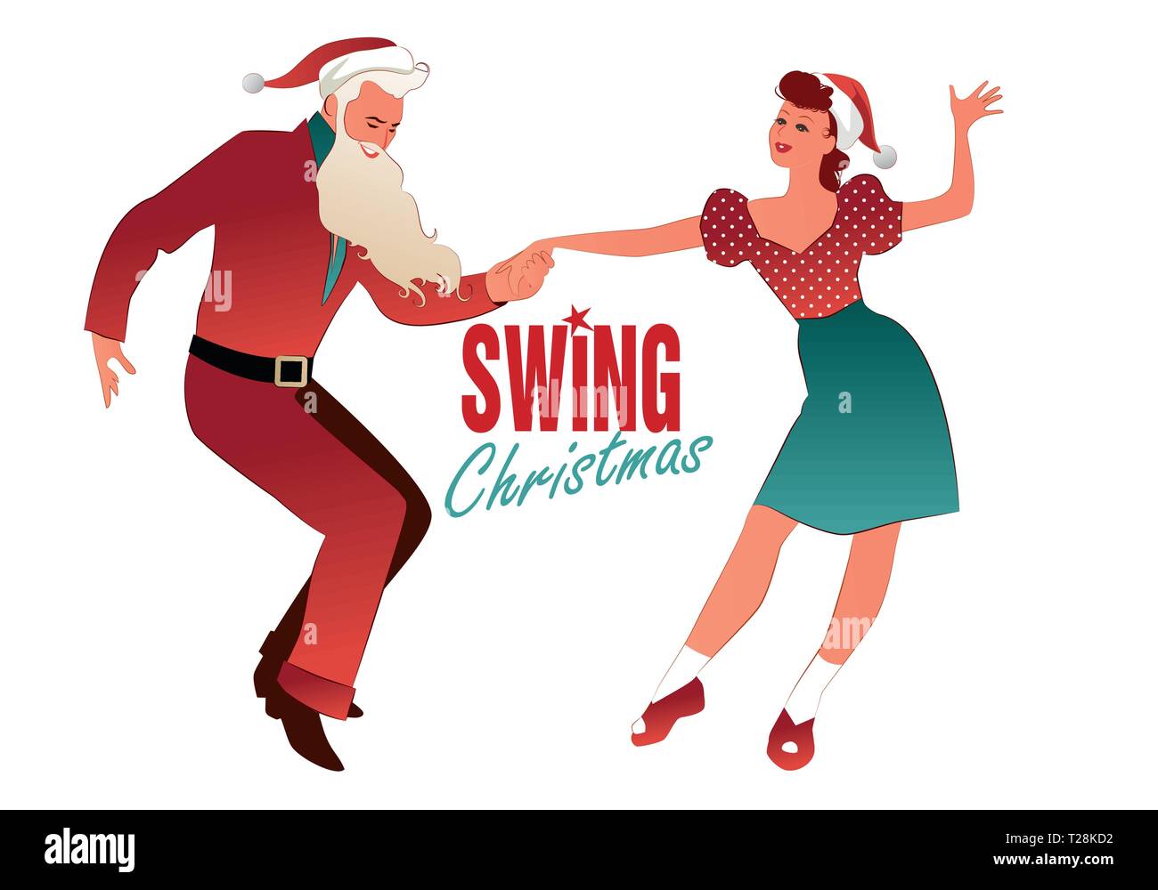 Christmas couple dancing swing, rock or lindy hop. Man dressed as Santa  Claus and beautiful girl wearing Christmas clothes dancing retro music  Stock Vector Image & Art - Alamy