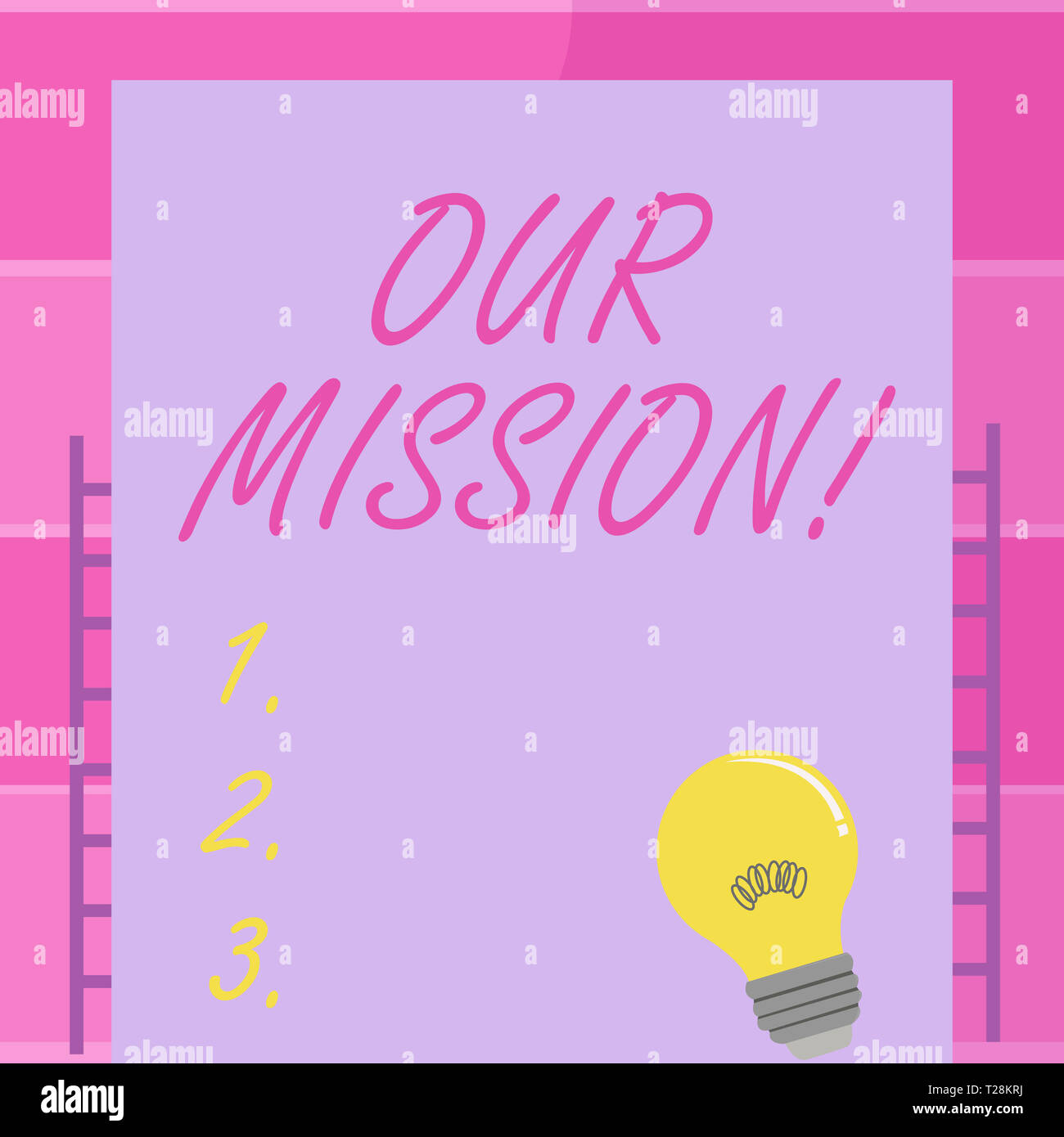 Handwriting text writing Our Mission. Conceptual photo serves as clear guide for choosing current and future goals Incandescent Light Bulb with Filame Stock Photo
