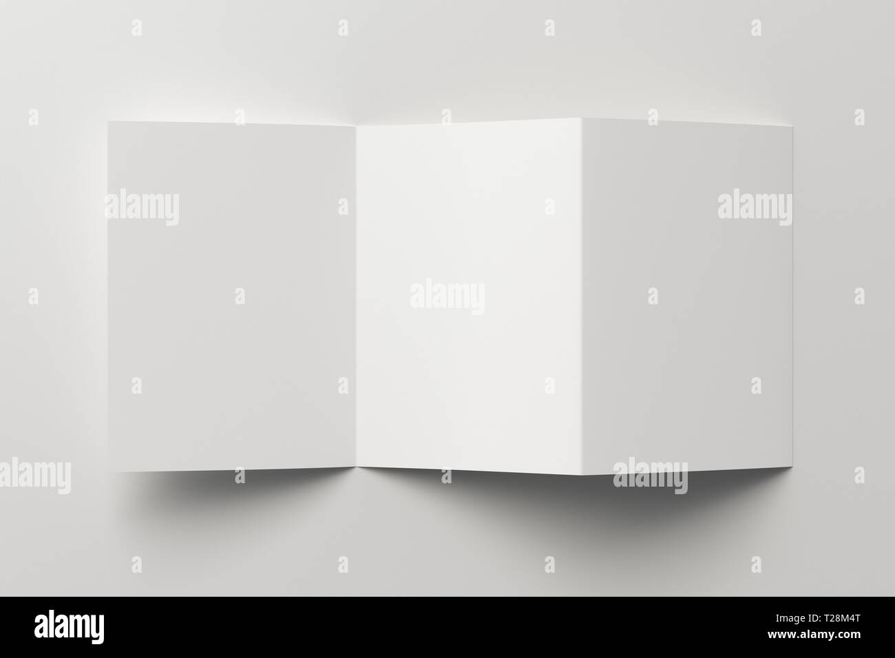 Blank unfolded trifold of three of A5/A4 pages brochure booklet on white background with clipping path around brochure Stock Photo