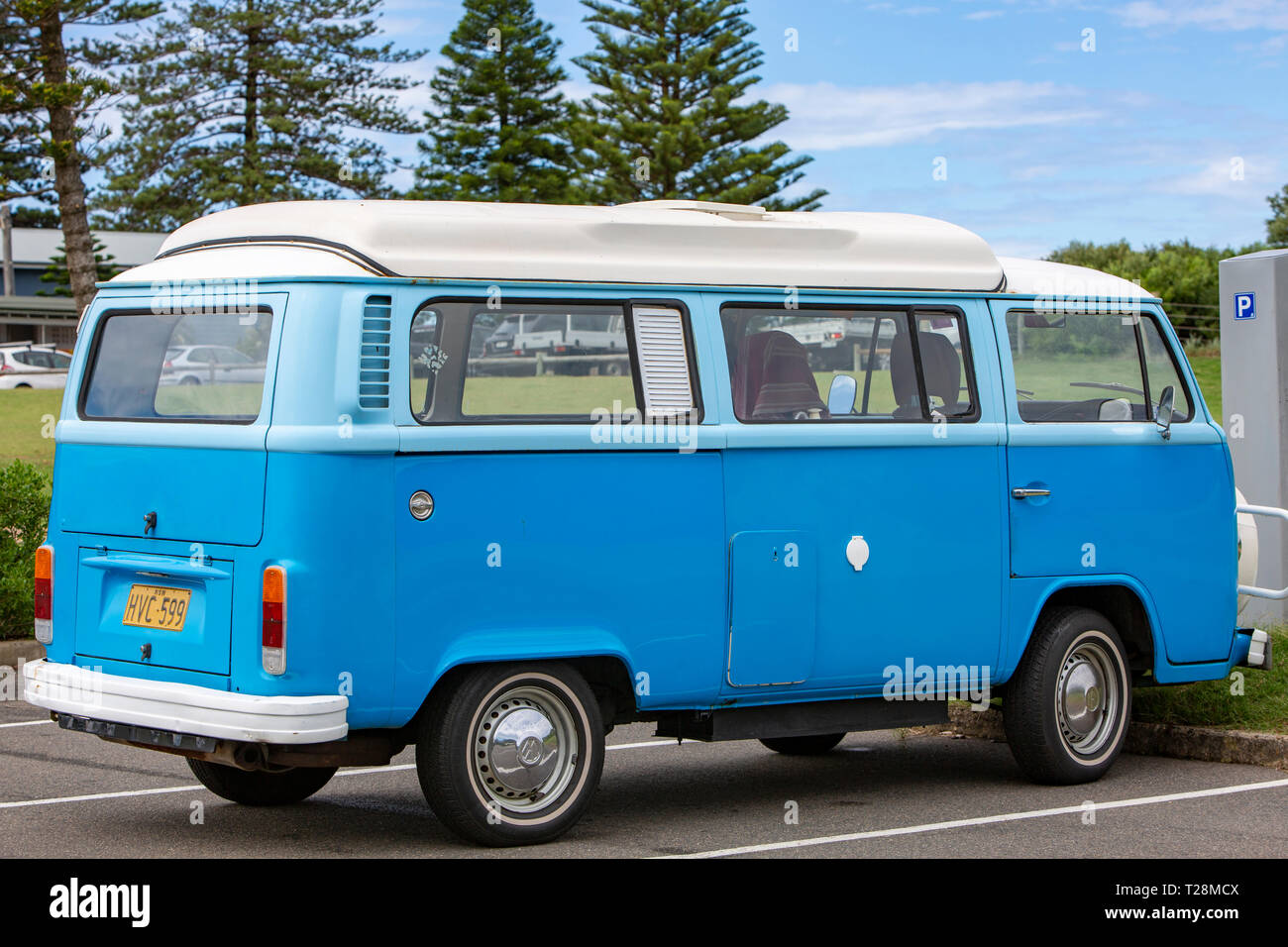 Classic Volkswagen campervan kombi van parked near a Sydney beach,Australia Stock Photo