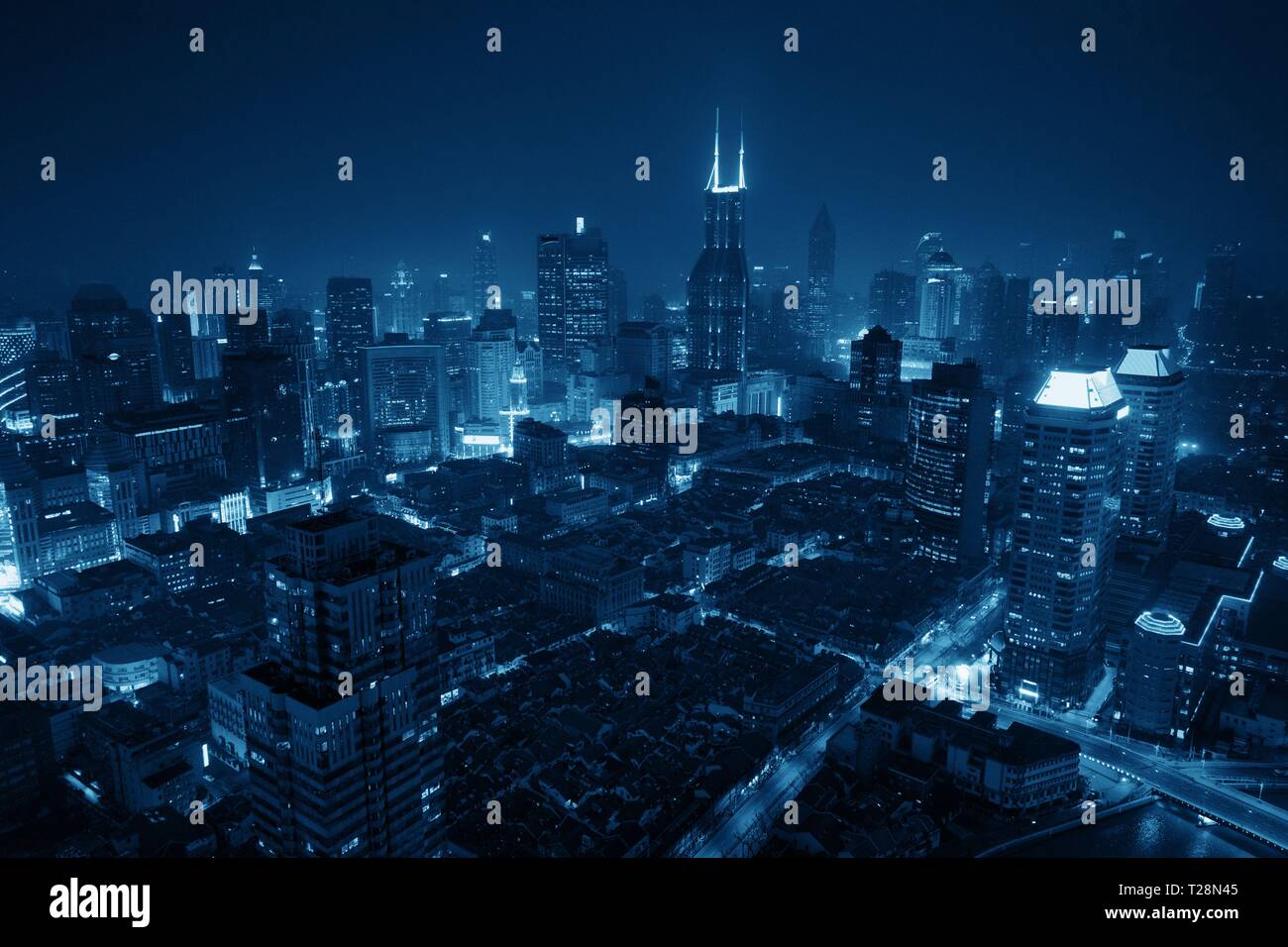 Shanghai Aerial Night View From Above With City Skyline And Skyscrapers In China Stock Photo Alamy