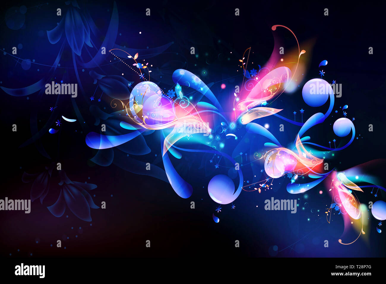 Artistic abstract colorful connected digital shapes on a dark theme  background Stock Photo - Alamy