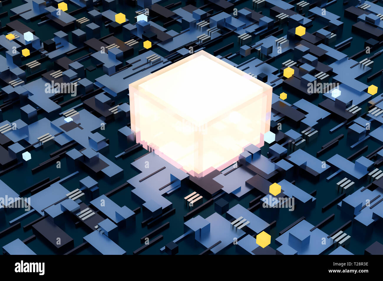 3d rendering, cubes board space, fantasy world, computer digital image Stock Photo