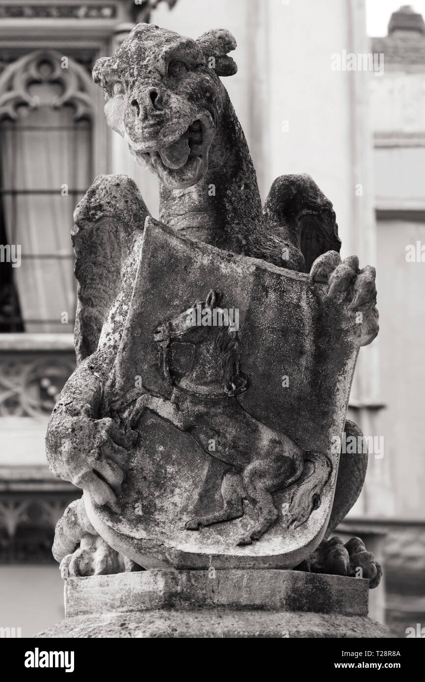Gargoyle Mythical Creature Stone Statue At The Medieval Castle Stock