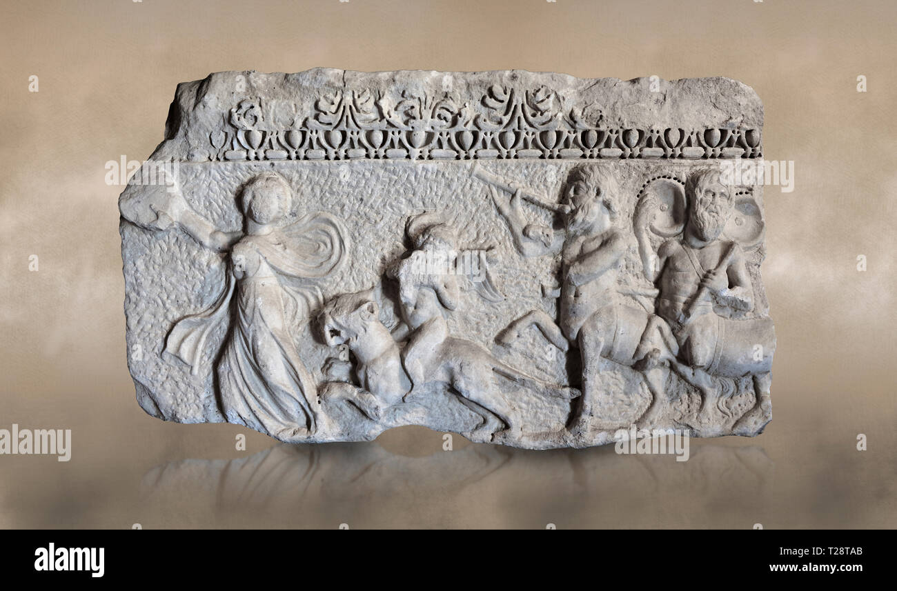 Roman relief sculpture of the Dionysus Festival. Roman 2nd century AD