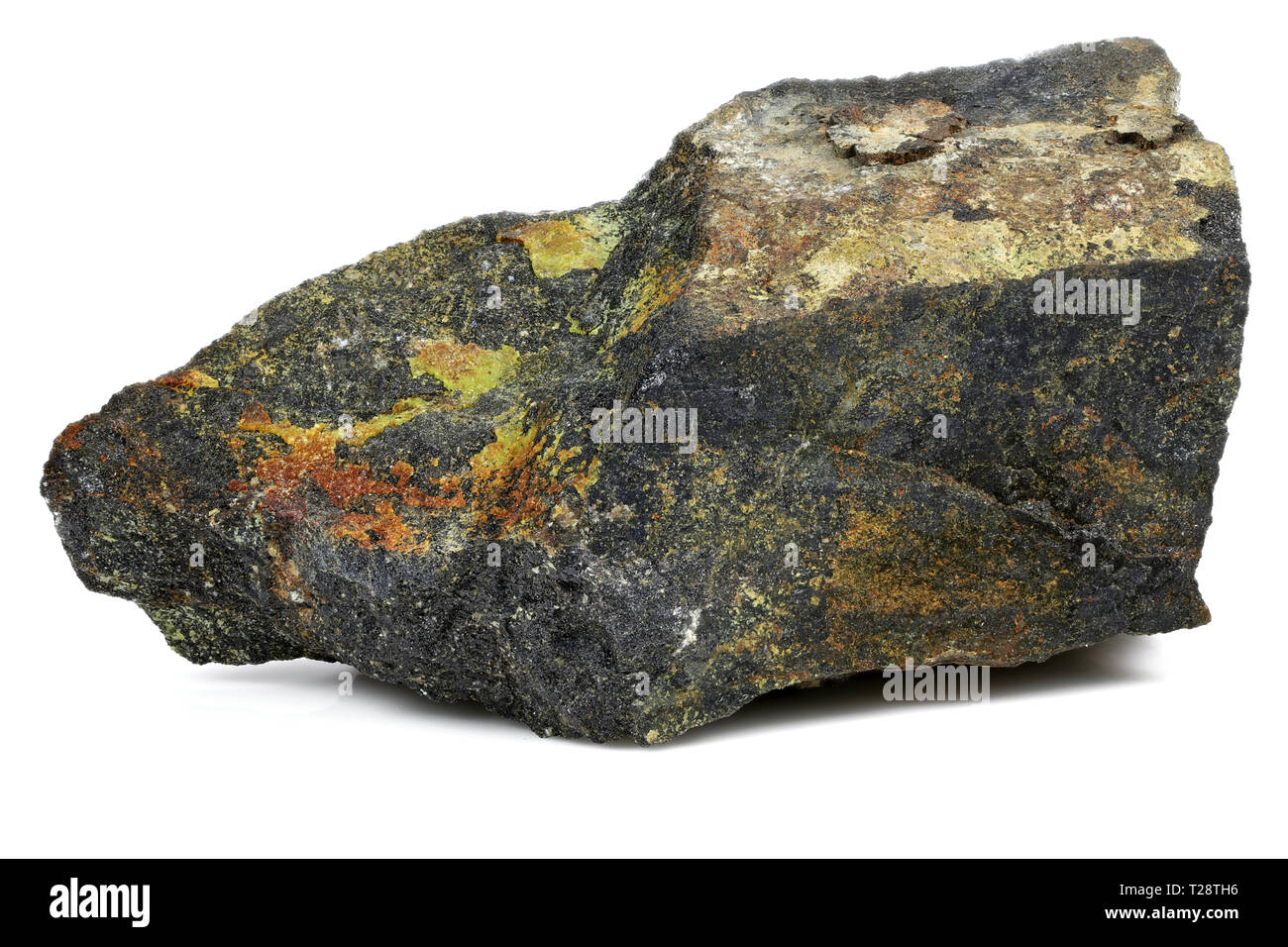 uranium ore (pitchblende with uranophane) from Australia isolated on white background Stock Photo