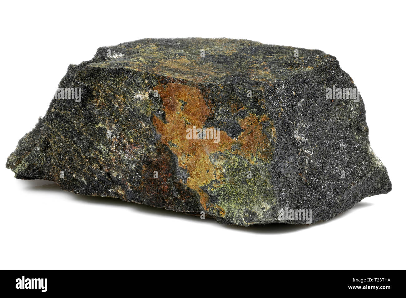 uranium ore (pitchblende with uranophane) from Australia isolated on white background Stock Photo