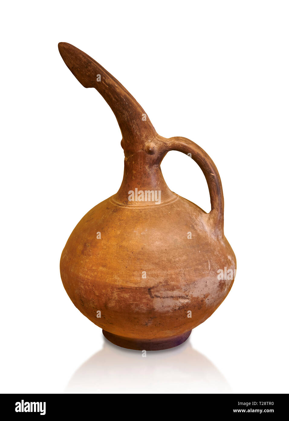 Bronze Age Beak Spout Pitcher in red terra cotta. 1900-1400 BC from Beycesultan. Hierapolis Archaeology Museum, Turkey. Against an white background Stock Photo