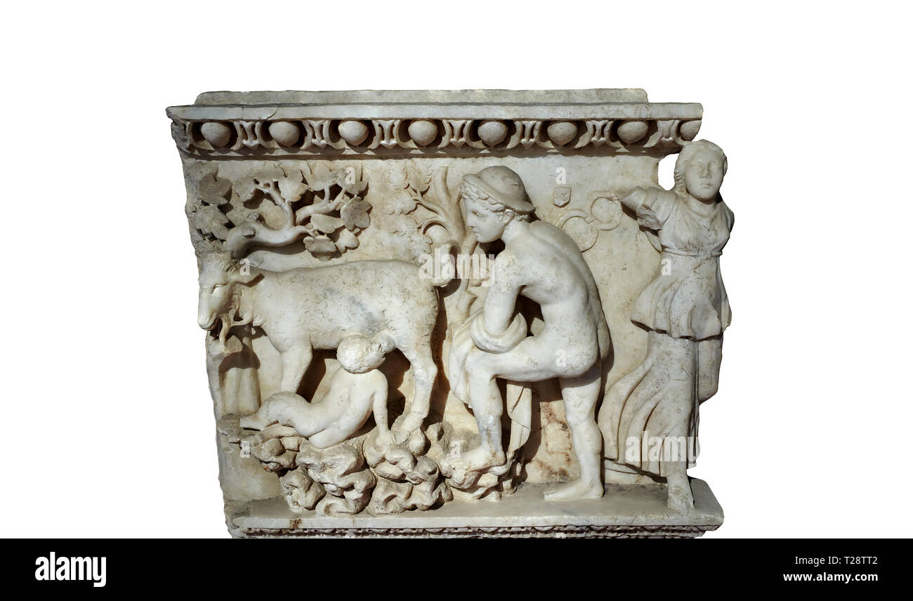 Roman relief sculpture of the Dionysus and Pan. Roman 2nd century AD