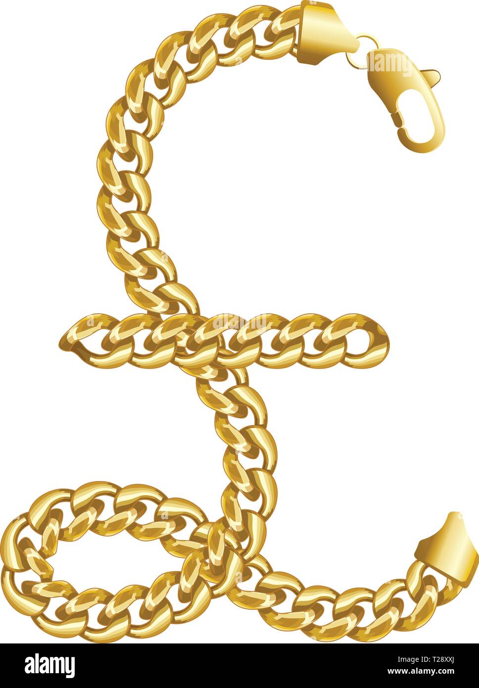 Gold pound sterling money sign made of shiny thick golden chain. Stock Vector