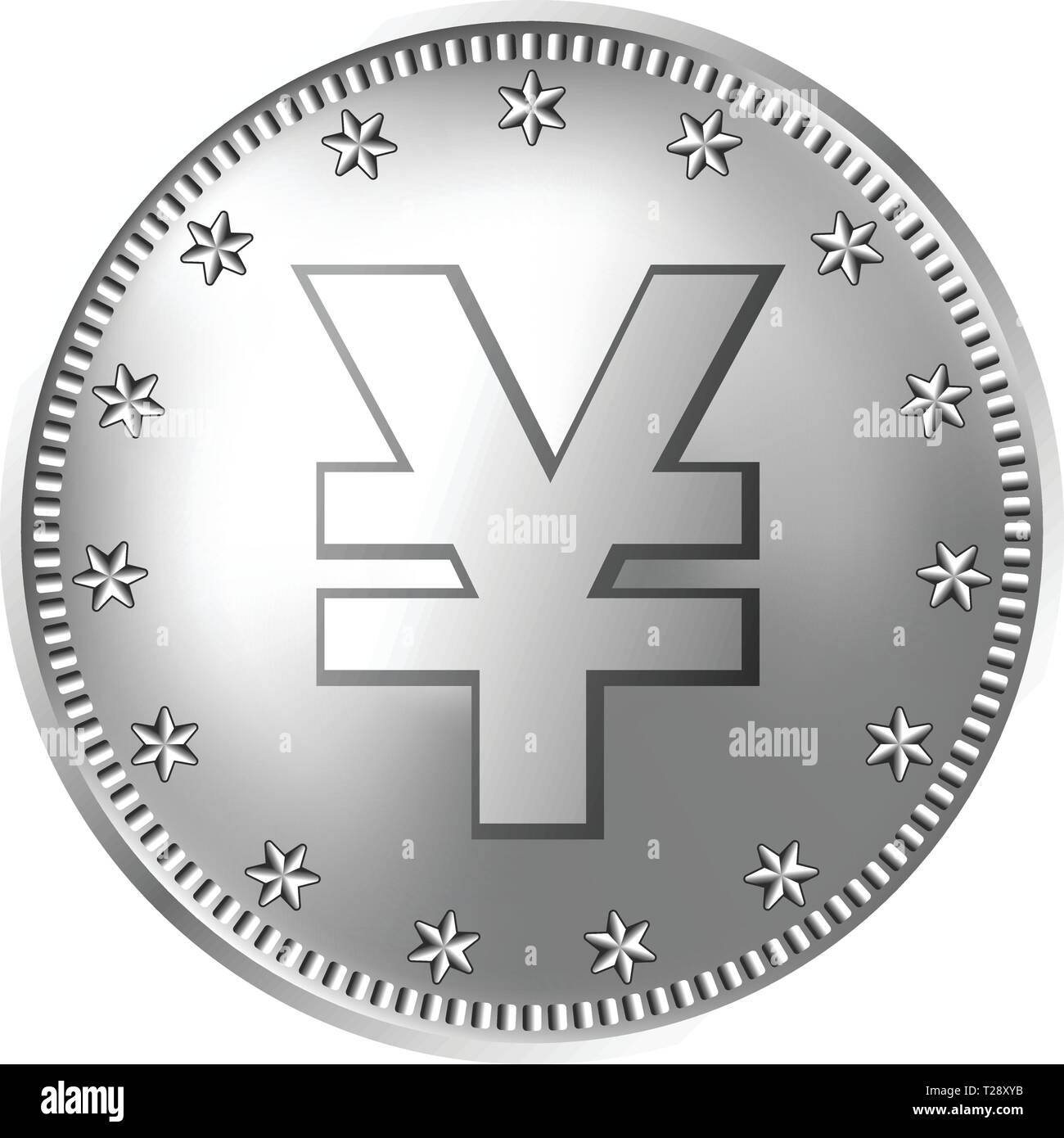 Silver Japanese yen or Chinese yuan coin, money. Stock Vector
