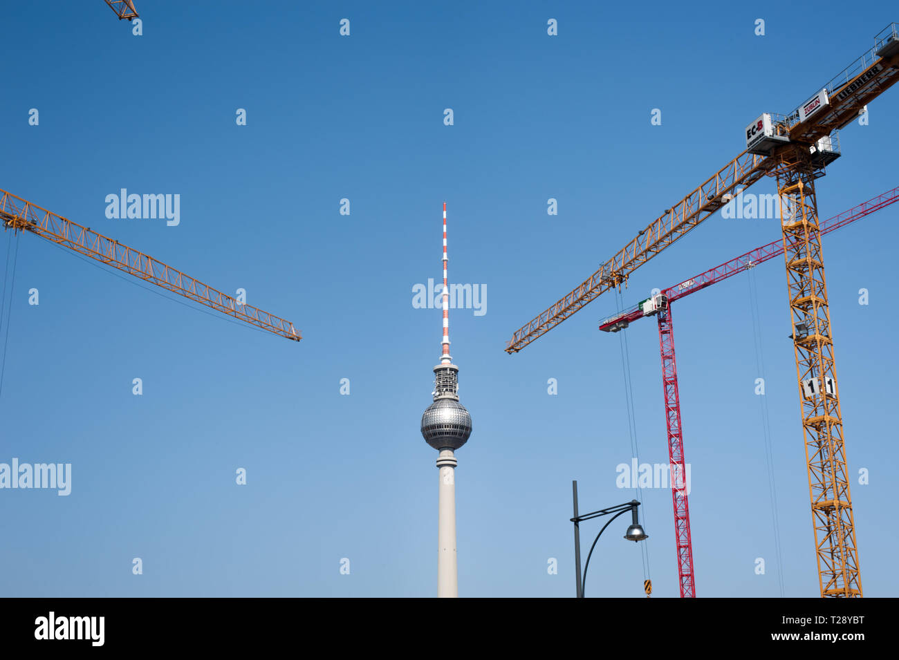 The iconic Fernsehturm or Television Tower in Berlin, Germany. Stock Photo