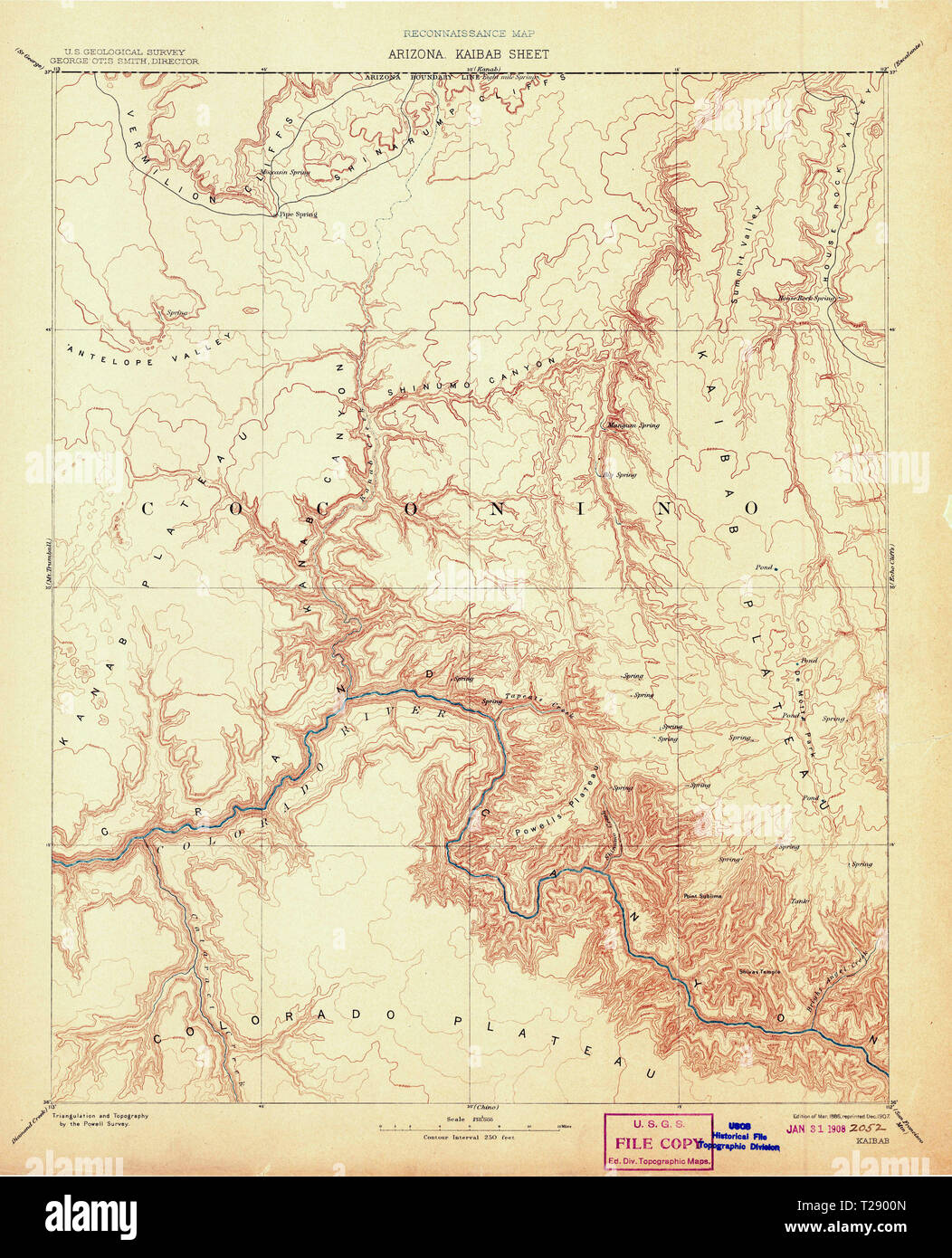 USGS TOPO Map Arizona AZ Kaibab 315515 1886 250000 Restoration Stock Photo