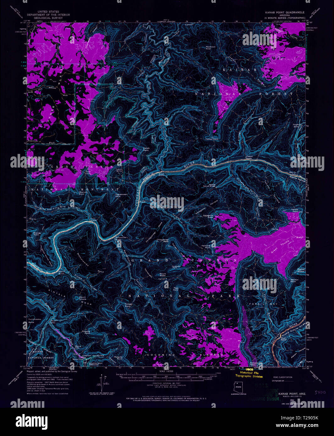 USGS TOPO Map Arizona AZ Kanab Point 314713 1962 62500 Inverted Restoration Stock Photo