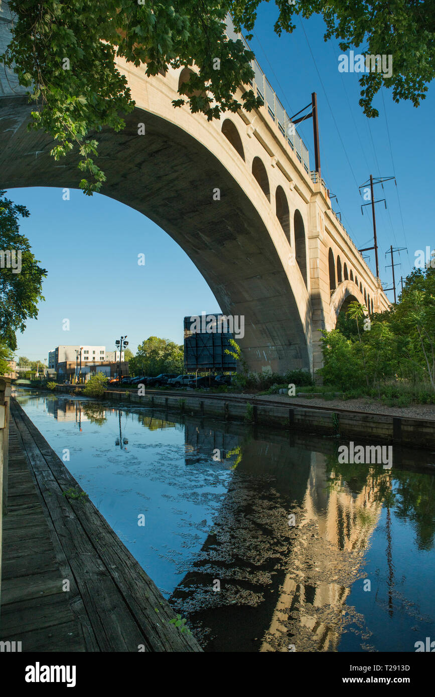 The Manayunk Bridge and canal in Manayunk Philadelphia. Once a railway