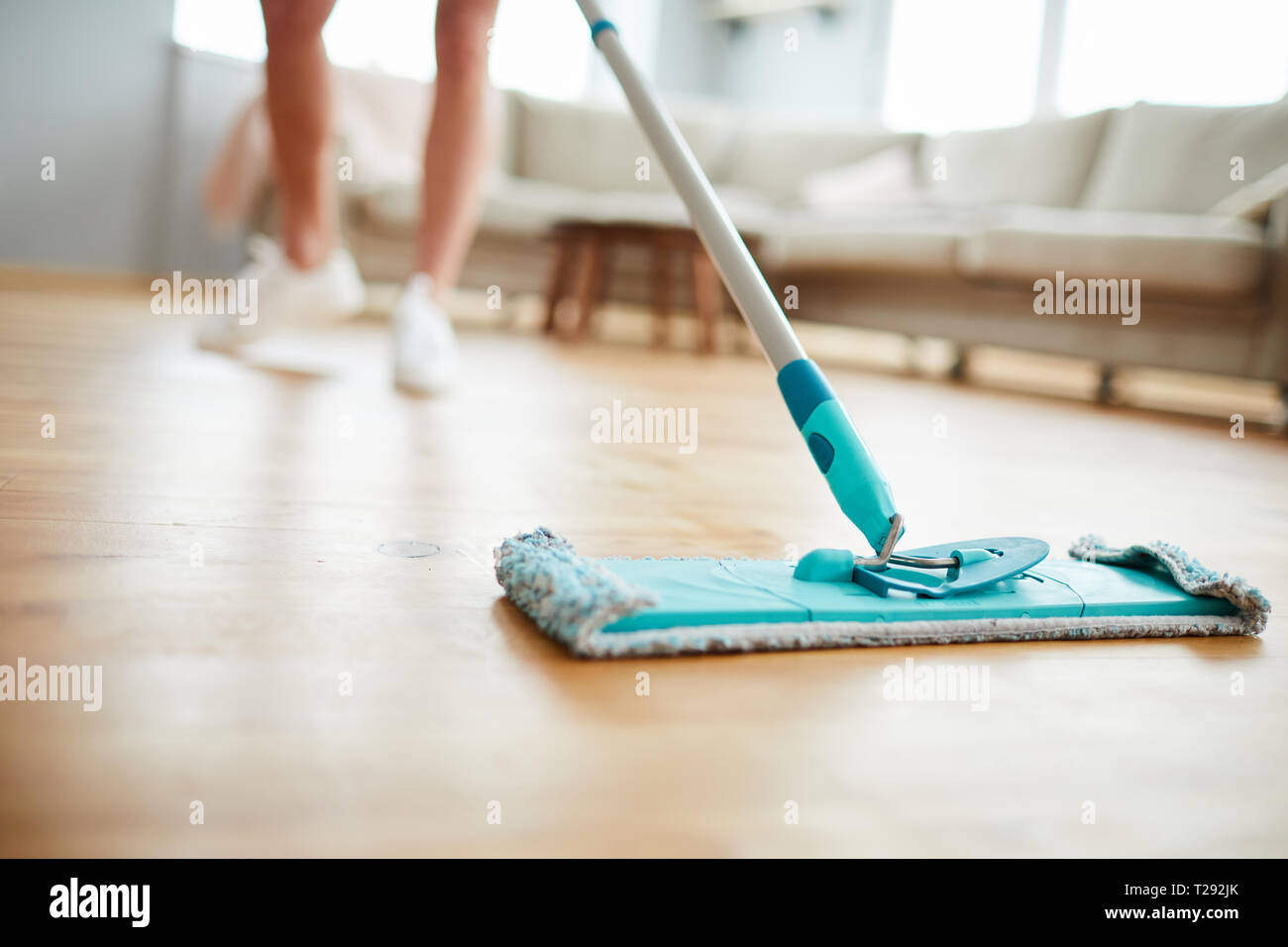 Cleaning parquet floor Stock Photo Alamy