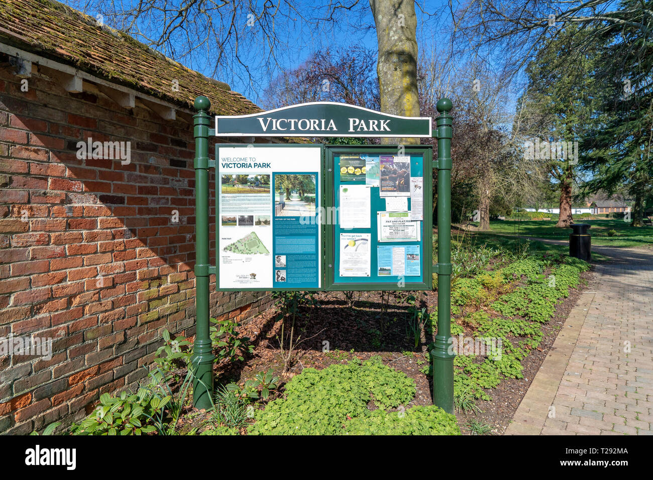 Notice board at the entrance to Victoria Park in Salisbury UK Stock Photo