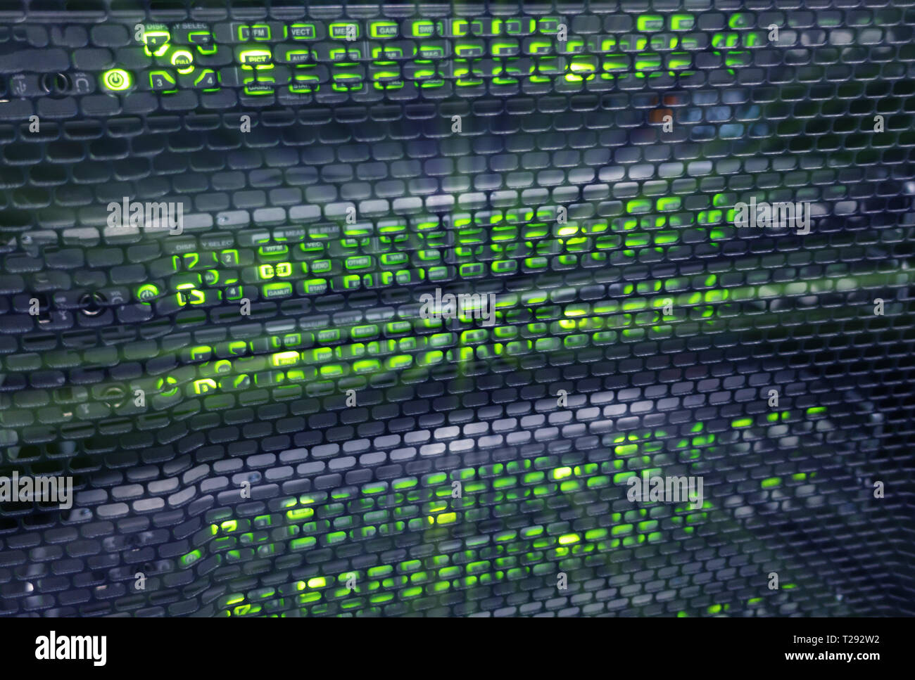 Panel modern servers in the data center. Supercomuter telecommunication technology. Stock Photo