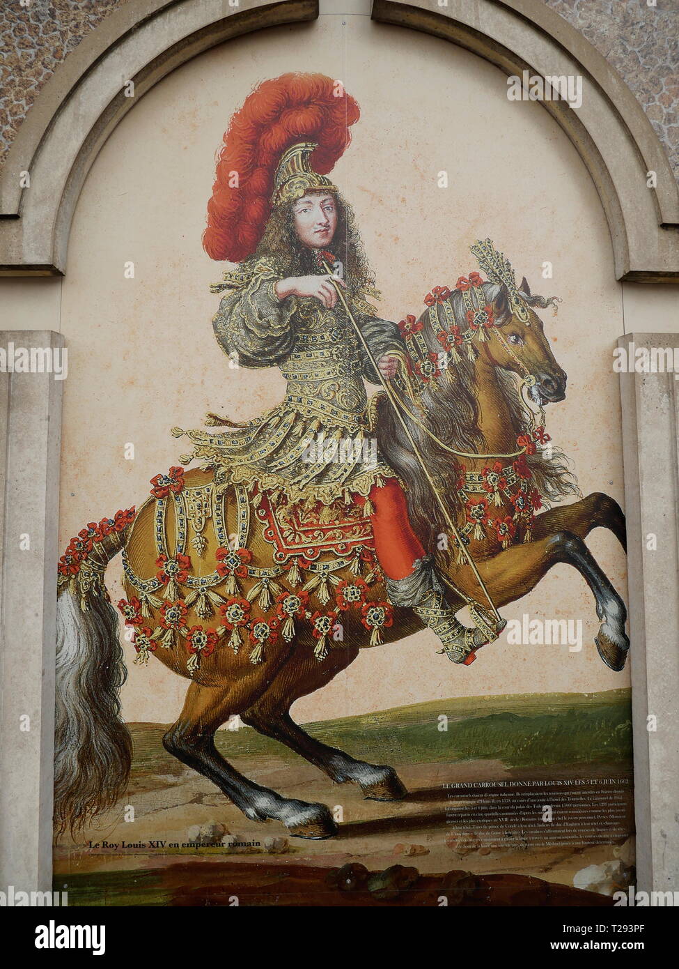 AJAXNETPHOTO. VERSAILLES, FRANCE. - IMAGE OF KING LOUIS XIV ON CAR PARK ENTRANCE IN THE MARKET SQUARE. PHOTO:JONATHAN EASTLAND/AJAX REF:GX181909 430 Stock Photo