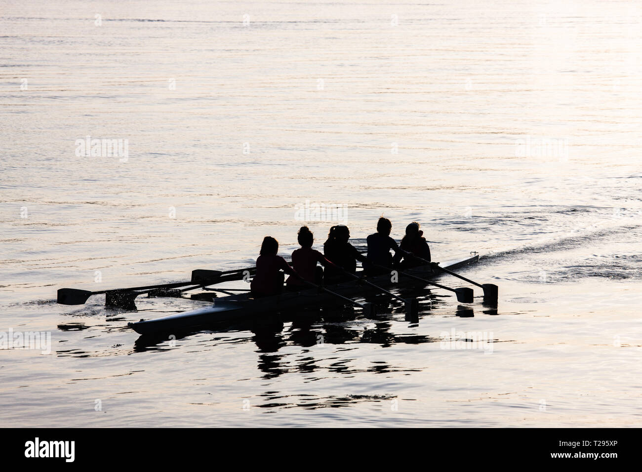 Blackrock, Cork, Ireland. 31st March, 2019. Ladies from Cork Boat Club fours  set off on the river for a Sunday morning  rowing at Blackrock, Cork, Ireland. Credit: David Creedon/Alamy Live News Stock Photo