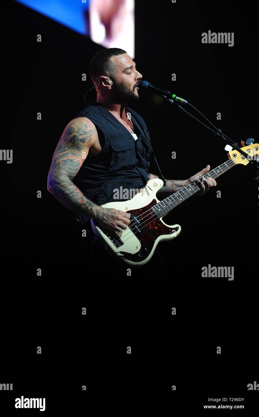 London, UK. 30th March 2019. Matt Willis of Rock band Busted seen performing live on stage during their Halfway there tour 2019 at Wembley SSE Arena London. Credit: SOPA Images Limited/Alamy Live News Stock Photo