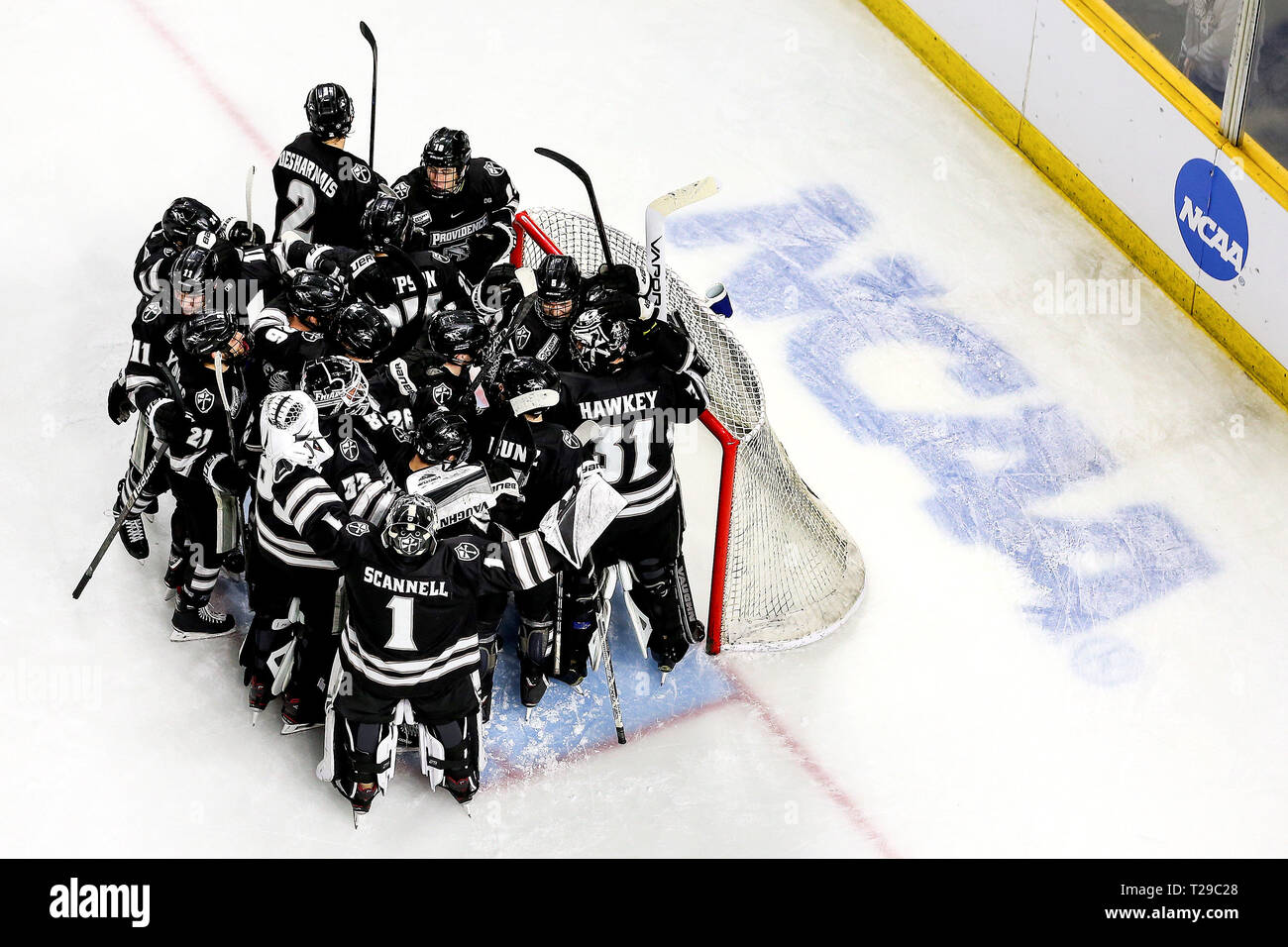 Providence, USA. 30th Mar, 2019. The Providence Friars surround their