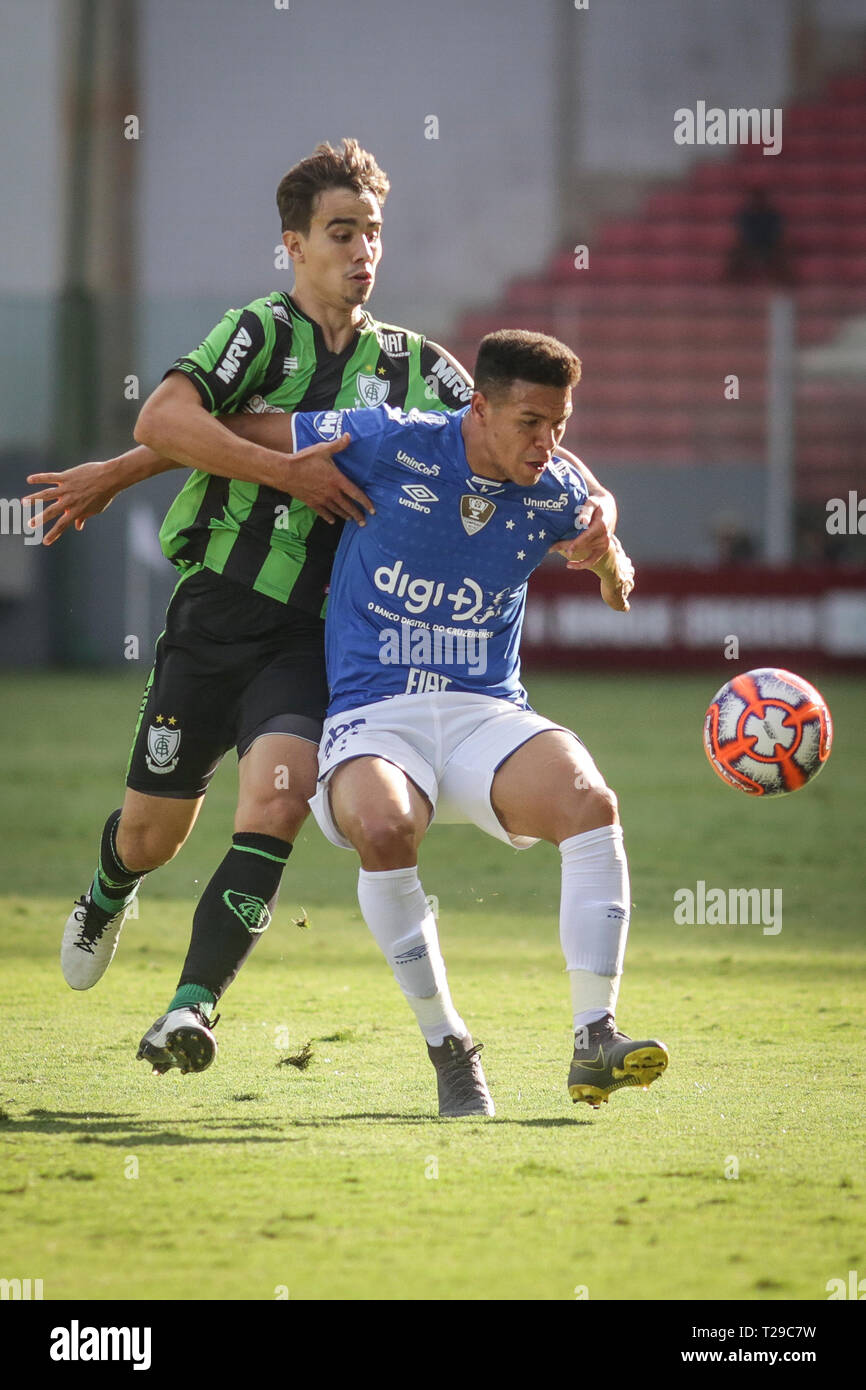 Belo Horizonte Brazil 31st Mar 2019 Mg Belo Horizonte 03 31 2019 Mineiro 2019 America Mg X Cruzeiro Ze Ricardo Player Of America Mg Dispute Bid With Marquinhos Gabriel Player Of Cruzeiro