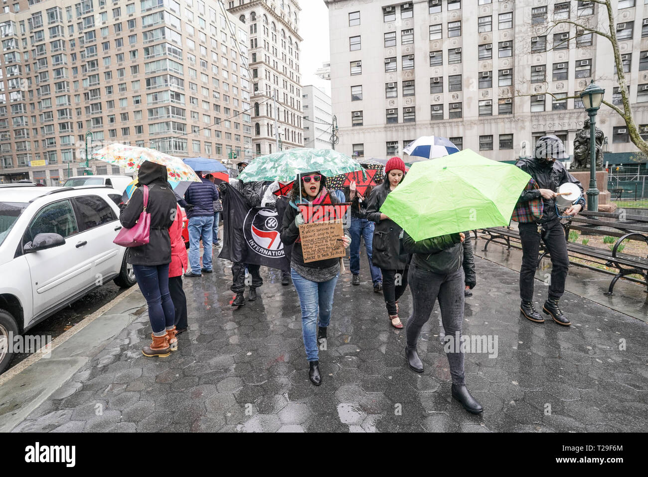 New York, United States. 31st Mar, 2019. New York, NY - March 31, 2019: Rise and Resist members hold rally Against Hate and Holocaust Revisionism as counter protest for rally organized by Polish Americans at Federal Plaza Credit: lev radin/Alamy Live News Stock Photo